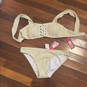 Yellow and White Striped Bikini Set